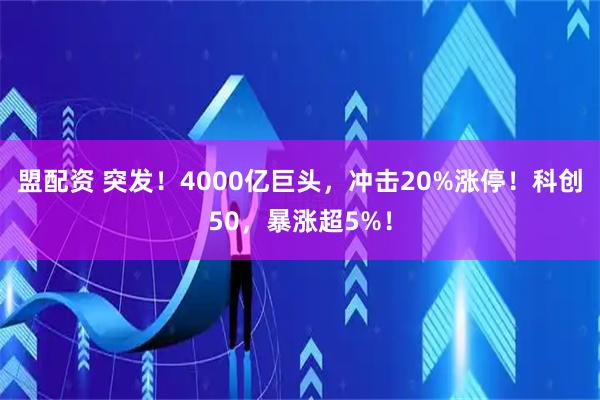 盟配资 突发！4000亿巨头，冲击20%涨停！科创50，暴涨超5%！